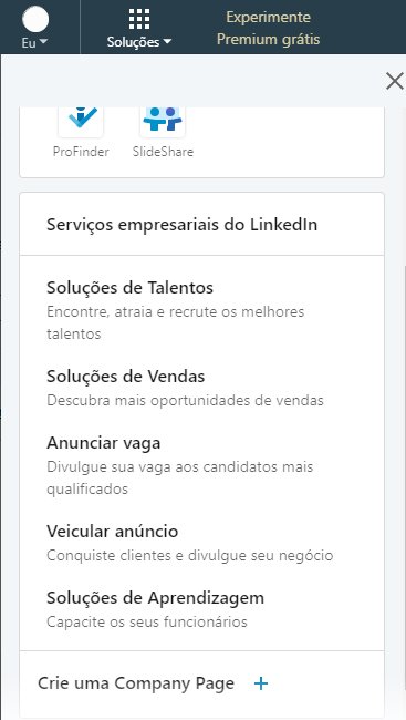 company page - criar conta no linkedin