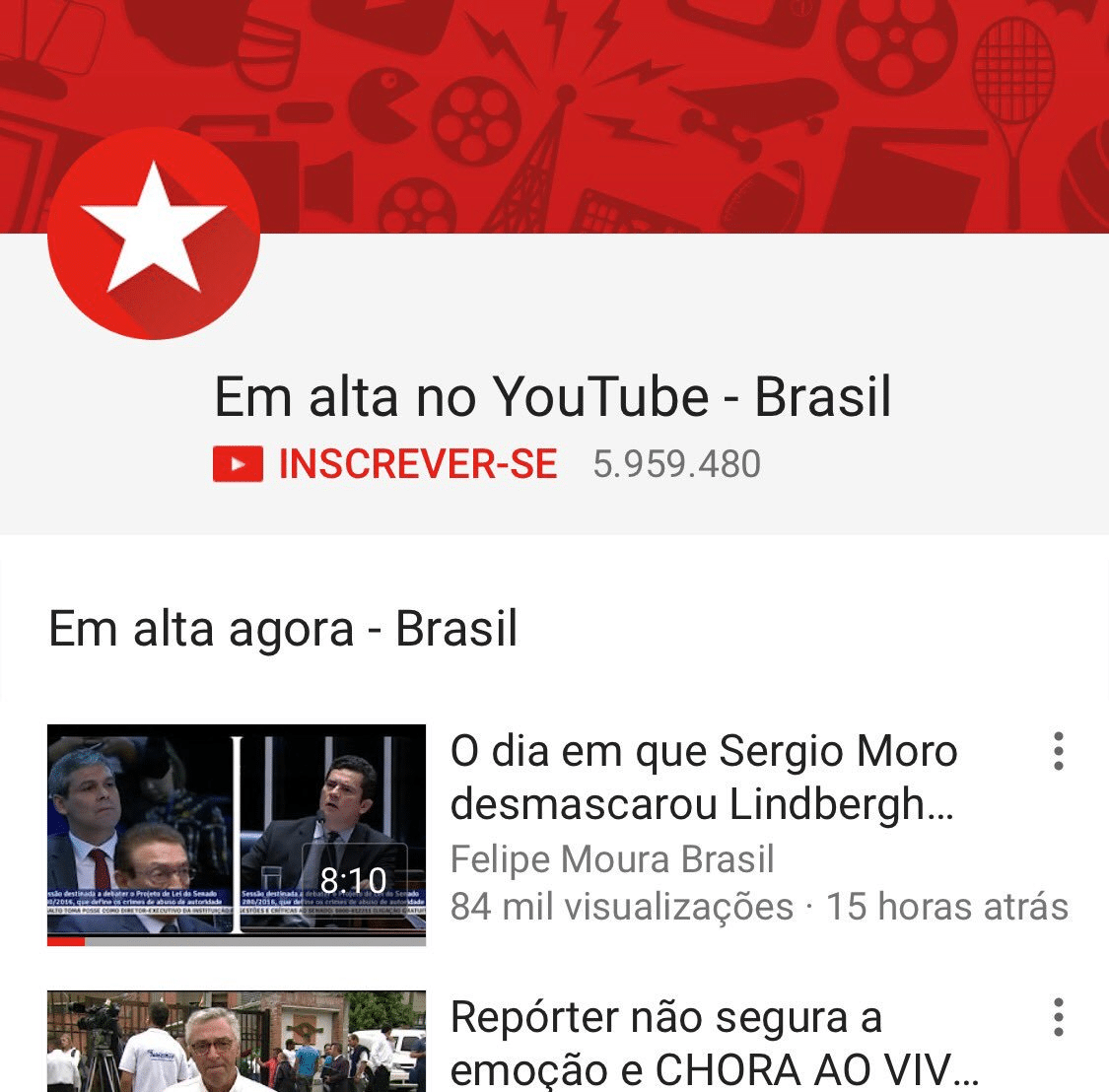 em alta - criar conta no youtube