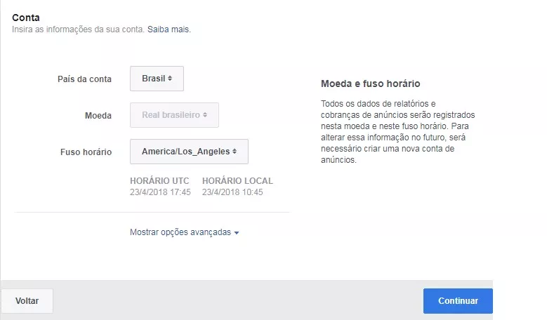 Criação de conta no Facebook Ads