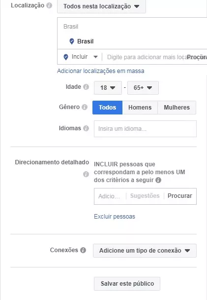 Escolha de público no Facebook Ads