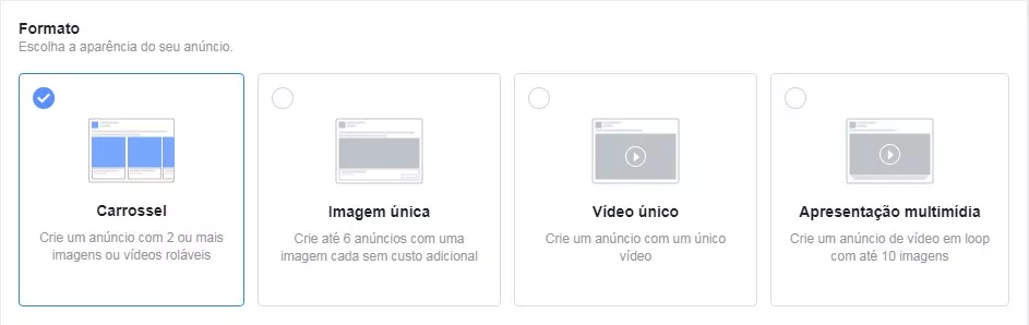 Formatos de anúncio do Facebook Ads