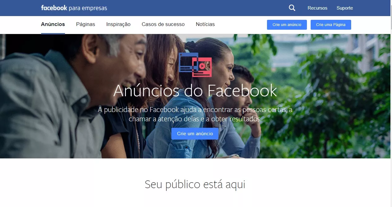 Página do Facebook Ads