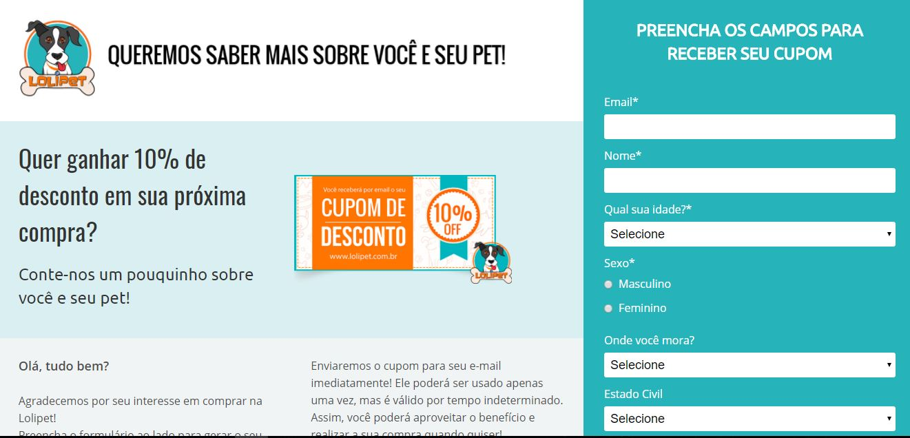 Entre os modelos de landing page, conheça a da Lolipet