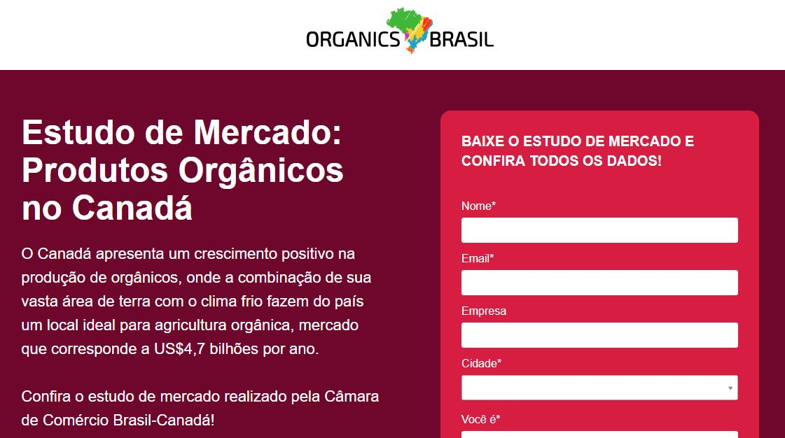 Entre os modelos de landing page, conheça a da Organics Brasil