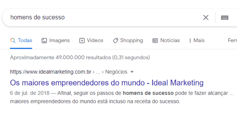 A imagem mostra o primeiro resultado da busca "homens de sucesso" no Google.