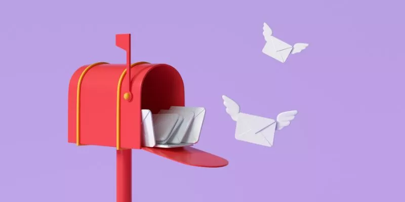 Caixa de correspondência (mail) com cartas, sendo que algumas delas estão voando para fora, representando um disparo para mailing