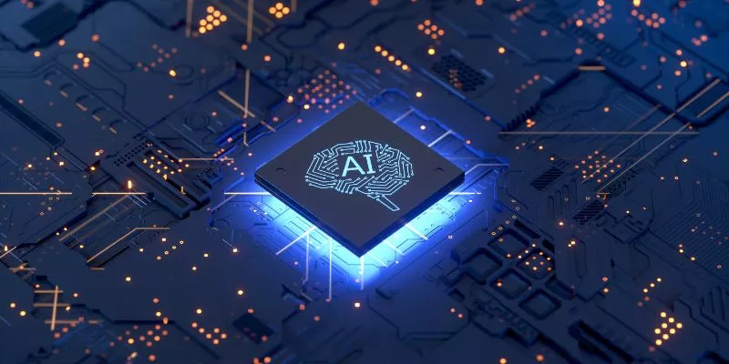 Chip de computador com a palavra "AI" escrita, que é a abreviação de inteligência artificial em inglês.