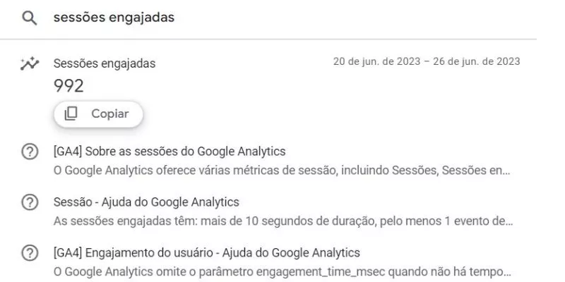 Print do Google Analytics da Ideal Marketing com insights gerados a partir da busca por "sessões engajadas".