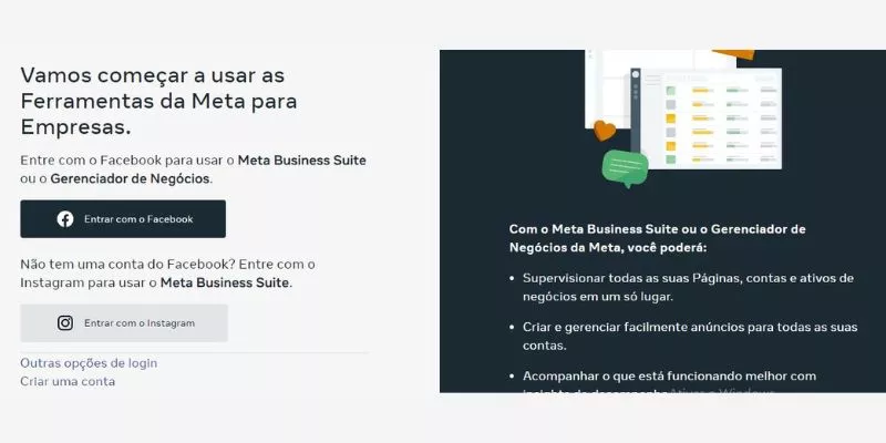 Print da homepage da plataforma Meta Business Suite.