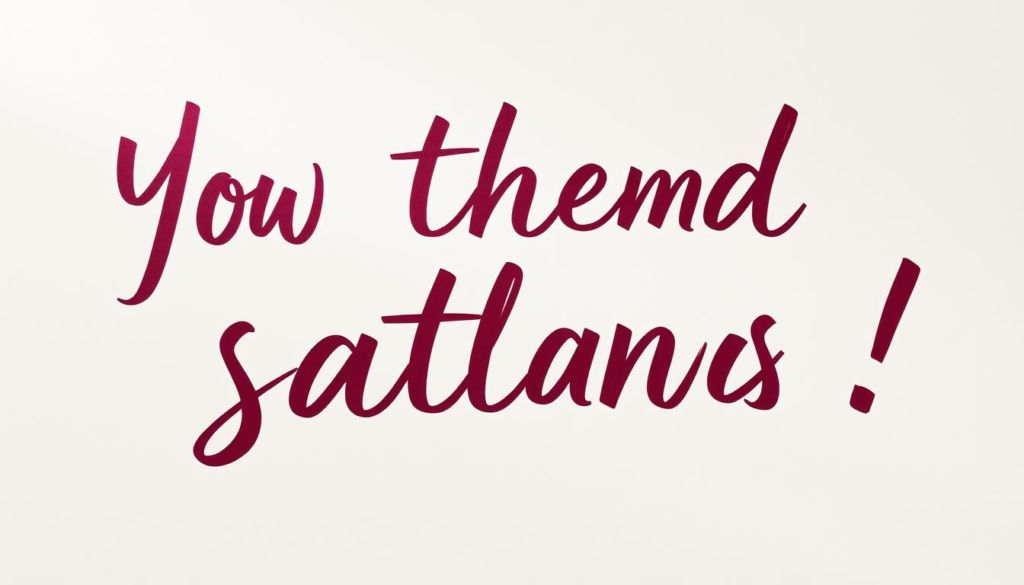 A carefully crafted slogan, hand-written with a medium-thickness calligraphy pen, takes center stage against a plain, off-white background. The bold, cursive lettering is in a deep, rich burgundy color, exuding an air of sophistication and elegance. Soft, diffused lighting from the left side casts gentle shadows, adding depth and dimension to the composition. The slogan is positioned slightly off-center, creating an asymmetrical balance that draws the viewer's eye. The overall mood is one of thoughtful contemplation, inviting the audience to consider the nuances and impact of the carefully chosen words.