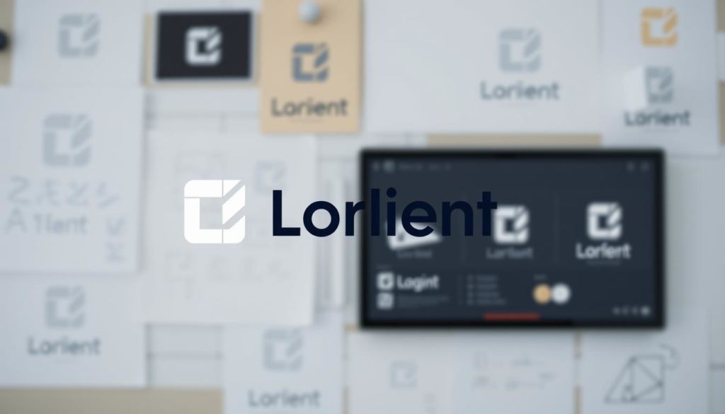 A clean, minimalist logo design in the foreground, with a soft, blurred background showcasing various logo mockups and prototypes. The logo itself should have a modern, geometric aesthetic, using a simple, bold typeface in a neutral color palette. The background should feature a variety of paper textures, sketches, and digital screens displaying different iterations of the logo, creating a sense of exploration and experimentation. The overall mood should be one of thoughtful consideration and a focus on the process of refining an effective logo design.