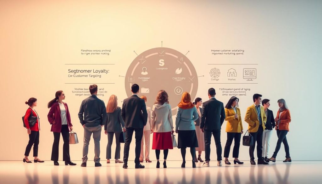A crisp, well-lit illustration showcasing the advantages of proper market segmentation. In the foreground, a diverse group of customers representing different demographic profiles stand out against a sleek, minimalist background. The middle ground features visual metaphors for the key benefits of segmentation - increased customer loyalty, improved targeting, and optimized marketing spend. The background layers in subtle design elements that convey a sense of organization, strategy, and data-driven decision making. Subtle use of warm lighting and a muted color palette lends an air of professionalism and sophistication to the overall scene.