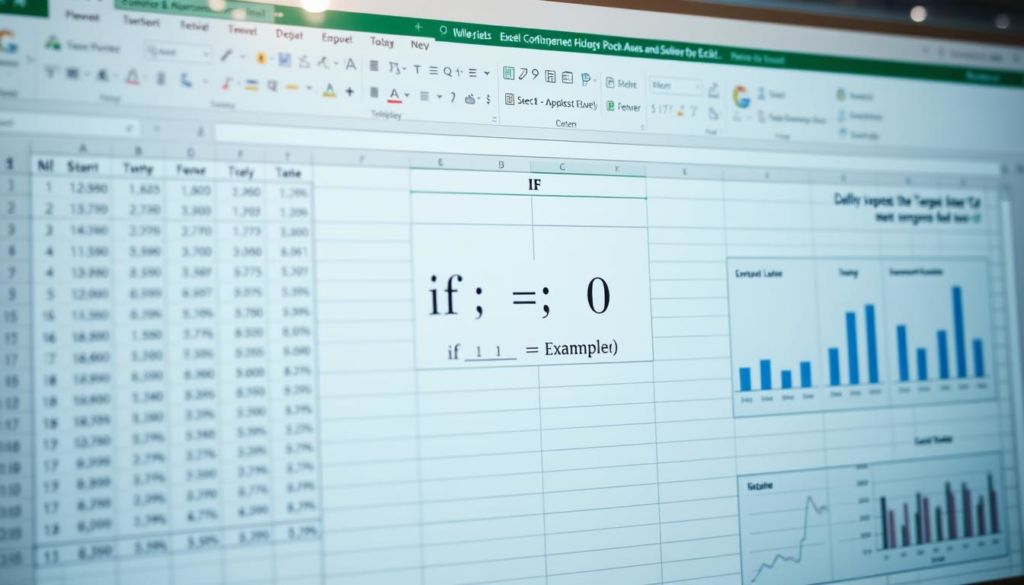 A crisp, well-lit spreadsheet interface with a focused view on a prominent "IF" function in Excel, surrounded by detailed data and visualizations. The function is presented in a clean, readable format, with clear variable inputs and a concise example demonstrating its practical application. The overall scene conveys a sense of clarity, problem-solving, and the ability to harness the power of Excel's conditional logic. Subtle lighting accentuates the key elements, drawing the viewer's attention to the core functionality being showcased.