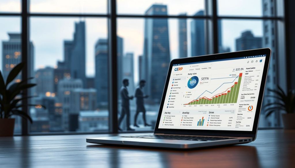 A detailed 3D digital illustration depicting various strategies for improving SERP (Search Engine Results Page) performance. The foreground features a laptop screen displaying a SERP analysis dashboard with charts, graphs, and optimization recommendations. In the middle ground, a team of digital marketers collaborates, brainstorming SEO tactics like keyword research, content creation, and technical site improvements. The background showcases a cityscape of towering skyscrapers, symbolizing the competitive digital landscape. The lighting is a combination of warm, focused task lighting on the foreground elements and cool, ambient lighting filtering through the windows. The overall mood is one of focus, innovation, and determination to master the SERP.