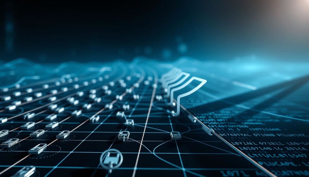 A detailed diagram showcasing internal and external website links, captured in a minimalist, technical style. The foreground features various hyperlinked icons and symbols, arranged in a grid-like pattern, conveying the interconnectivity of digital navigation. The middle ground depicts sleek, metallic lines representing data pathways, while the background suggests a digital landscape of binary code and algorithmic patterns, bathed in a cool, bluish hue. Dramatic lighting casts long shadows, emphasizing the depth and dimensionality of the composition. The overall mood is one of precision, efficiency, and the elegant complexity of web architecture.
