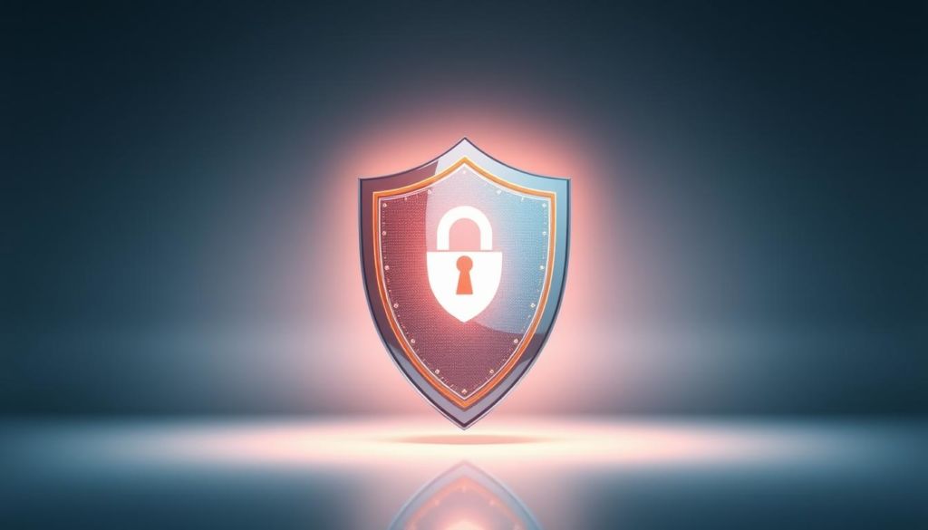 A digital shield protecting personal data, standing tall and secure in a minimalist, sleek environment. Soft, glowing lighting casts an ethereal glow, highlighting the shield's intricate design elements. The background is a muted palette of blues and grays, conveying a sense of professionalism and trust. The shield's surface reflects the viewer, symbolizing the personal nature of data privacy. The composition is balanced, drawing the eye to the central protective element. The overall mood is one of confidence, reliability, and the importance of safeguarding sensitive information.