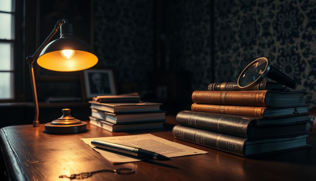 A dimly lit study, illuminated by the warm glow of a desk lamp. On the wooden table, an array of persuasive tools: a sleek pen, a stack of well-worn books, and a vintage magnifying glass. In the background, a wall adorned with intricate patterns, suggesting the complexity of the art of persuasion. The scene exudes an air of contemplation and mastery, inviting the viewer to delve into the nuanced techniques of persuasion.