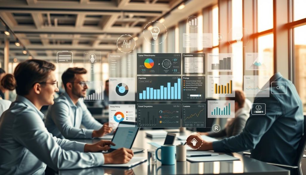 A dynamic, data-driven sales operations hub showcasing the seamless integration of various business functions. In the foreground, a team of analysts and strategists collaborating on interactive dashboards, visualizing key performance metrics. The middle ground features automated workflows, AI-powered forecasting, and real-time sales pipeline management tools. In the background, a sleek, modern office setting with floor-to-ceiling windows, bathed in warm, natural lighting, creating a collaborative and productive atmosphere. The overall scene conveys the efficiency, agility, and cross-functional harmony of a well-executed sales operations strategy.