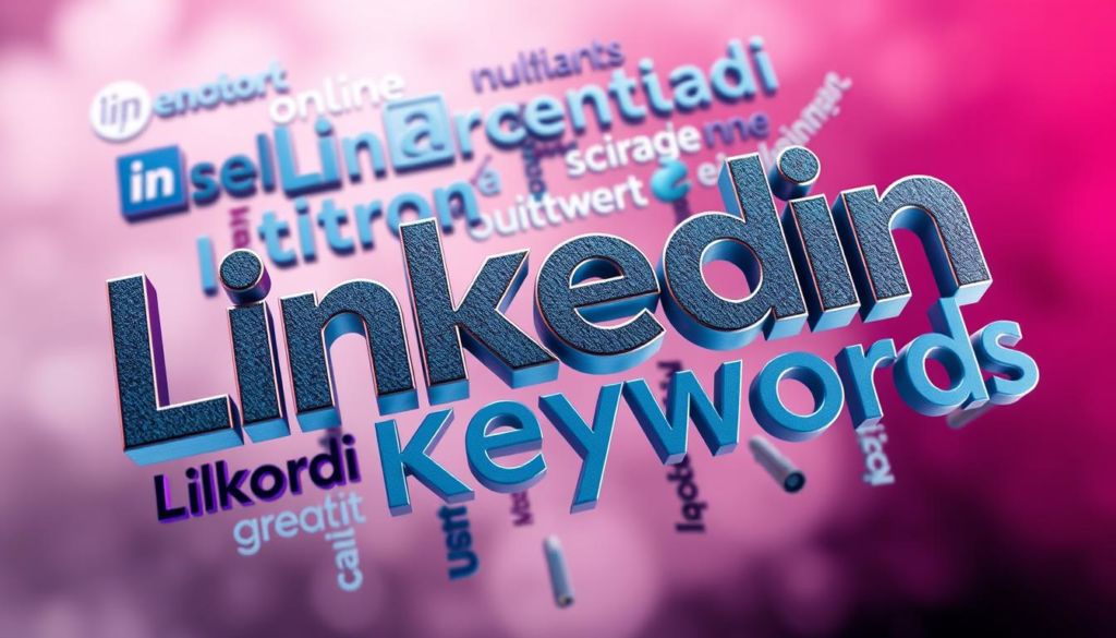 A dynamic, visually-striking closeup of a diverse array of LinkedIn keywords hovering in a vibrant, 3D-like space. Crisp, high-definition lighting creates depth and dimensionality, drawing the viewer's eye to the focal point - the keywords themselves, rendered in a bold, modern font with a subtle metallic sheen. The background is a soft, atmospheric gradient, allowing the keywords to take center stage and convey a sense of importance and relevance. The overall composition is balanced and visually compelling, reflecting the power and significance of carefully-selected keywords in elevating one's professional online presence.