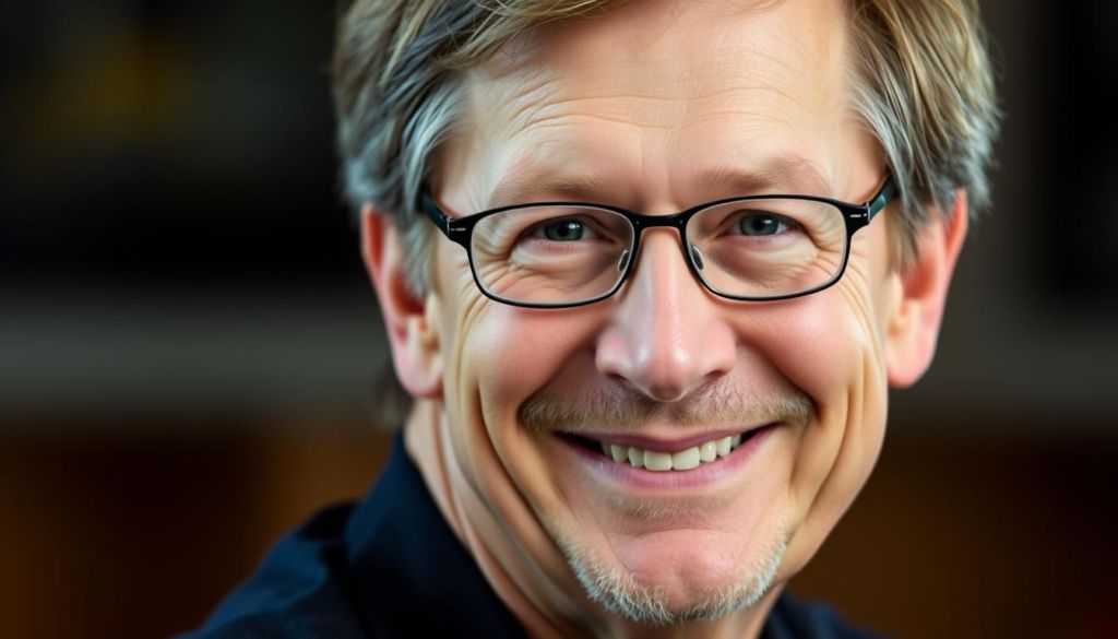 A headshot of Steve Krug, the renowned user experience expert and author of the book "Don't Make Me Think". He is shown with a warm, friendly expression, slightly turned towards the camera. His face is well-lit, with subtle shadows that give it depth and dimension. The background is slightly blurred, keeping the focus on Krug's thoughtful gaze and kind smile. The image conveys his approachability and expertise, capturing the essence of the man behind the influential book on web usability.