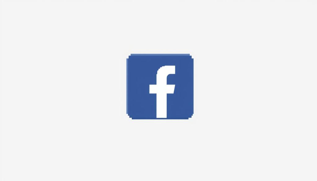 A minimal, pixel-art representation of the Facebook logo, rendered in a simple, low-resolution aesthetic. The logo appears to be floating against a plain, neutral background, with a clean, minimalist composition. The palette is limited to a few bold, primary colors, creating a modern, retro-inspired visual style. The overall effect is a stylized, iconic interpretation of the Facebook brand, suitable for use in a technical article about integrating the Facebook Pixel.