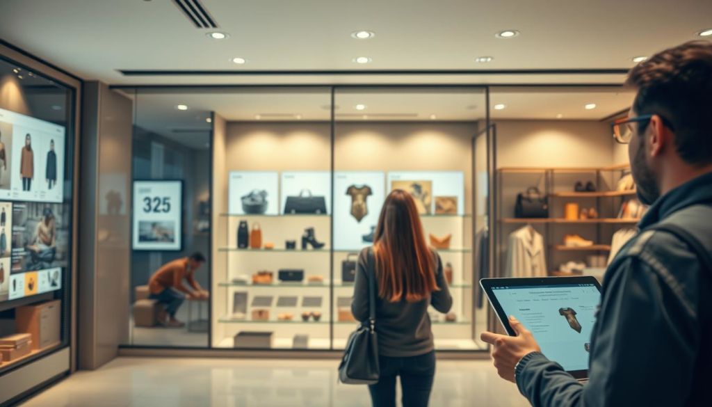 A modern e-commerce storefront with a warm, inviting ambiance. In the foreground, a customer browses through a sleek, intuitive digital interface, exploring various product categories. The middle ground features prominently displayed product images and descriptions, capturing the user's attention. In the background, a clean, minimalist layout with muted tones and soft lighting creates a sense of sophistication and ease of use. The overall scene conveys the seamless, efficient, and visually appealing nature of a B2C e-commerce experience.