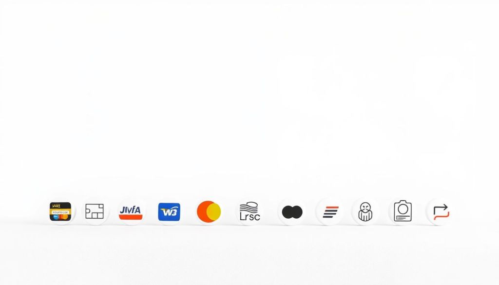 A modern, minimal e-commerce payment options display, featuring various digital payment methods and icons against a soft, neutral background. The foreground showcases a clean arrangement of payment card symbols, digital wallet logos, and transfer icons in a harmonious layout. The middle ground subtly incorporates muted textures and gradients to create depth and visual interest. The background maintains a light, airy atmosphere with subtle ambient lighting, emphasizing the simplicity and elegance of the payment options presentation.