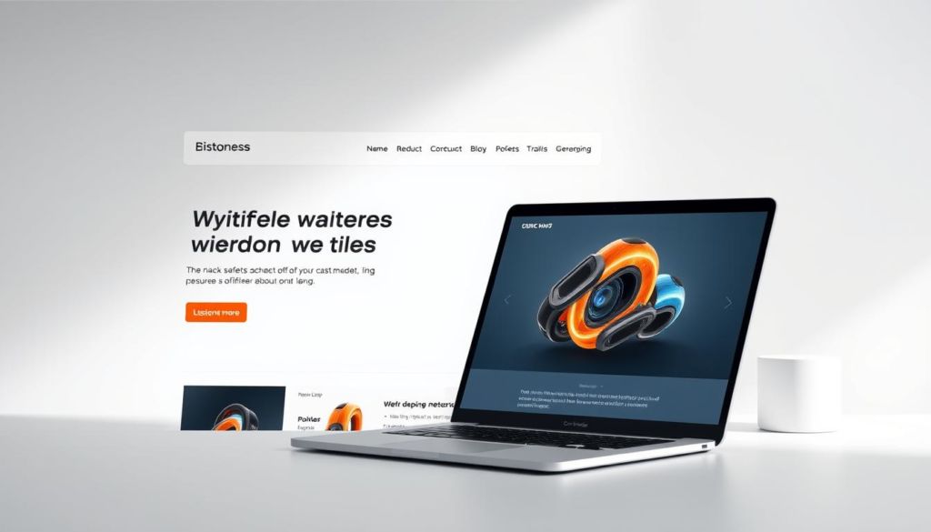 A modern, minimalist website with a clean, responsive design, featuring a hero section showcasing a dynamic, high-quality product image. The layout is balanced, with intuitive navigation and well-organized content sections. The color palette is a harmonious blend of neutral tones and subtle accents, creating a professional and trustworthy atmosphere. The overall composition conveys a sense of simplicity, efficiency, and user-friendly functionality, perfectly suited for a small business or startup's online presence. The lighting is soft and directional, highlighting the website's key elements, while the camera angle provides a slightly elevated perspective, adding depth and visual interest to the scene.