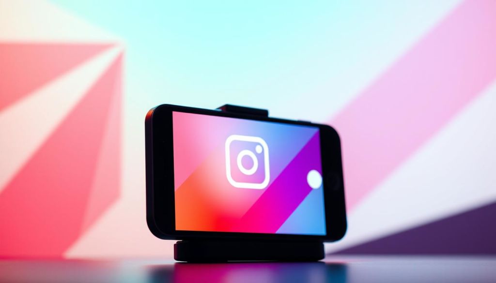 A modern, visually striking Instagram IGTV video thumbnail. In the foreground, a sleek, minimalist smartphone displaying an IGTV video interface, its screen illuminated with a vibrant gradient fade. The middle ground features a stylized mobile app icon or IGTV logo, rendered with depth and dimension. The background depicts a dynamic, abstract geometric pattern in complementary hues, conveying a sense of digital energy and motion. Crisp, high-contrast lighting accentuates the composition, creating a polished, techno-chic aesthetic befitting a visually engaging IGTV content promotion.
