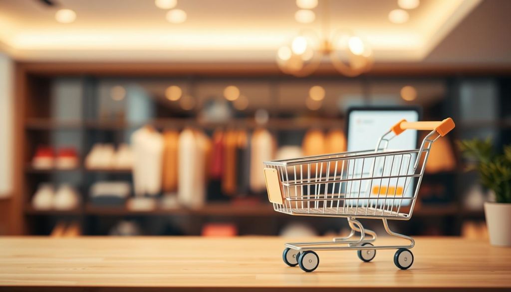 A modern, well-designed online shopping cart experience. In the foreground, a sleek, minimalist cart interface with smooth, intuitive user interactions - adding, removing, and updating items with ease. In the middle ground, a clean, uncluttered checkout flow, guiding the user through secure payment options and delivery details. The background features a blurred, softly-lit product gallery, hinting at the wider selection available. Warm, inviting lighting casts a pleasant ambiance, conveying a sense of comfort and confidence in the shopping journey. The overall composition suggests an attentive, user-centric design that streamlines the path to purchase, minimizing friction and enhancing the customer's experience.