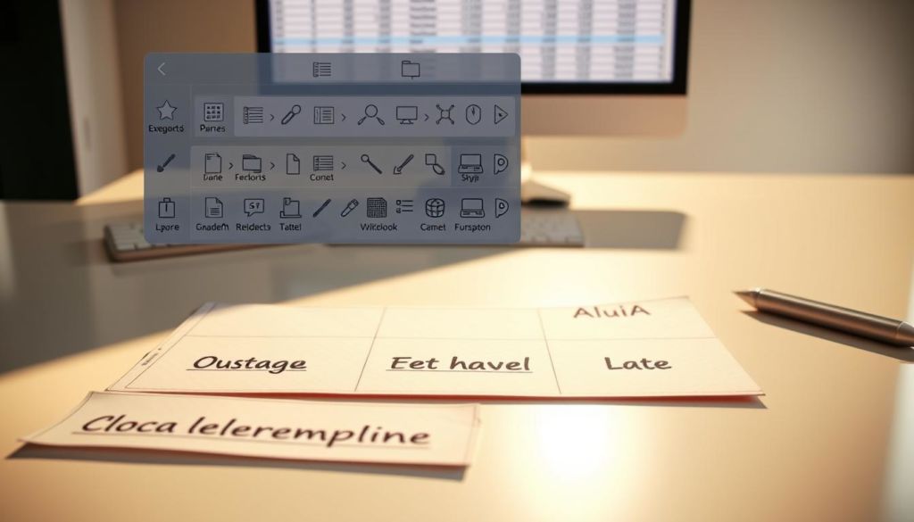 A neatly arranged spreadsheet on a sleek desk, bathed in warm, natural lighting. The foreground showcases a selection of expertly formatted cells, their borders accentuated, and the text within aligned and styled to perfection. In the middle ground, an array of cell formatting tools and icons hovers, inviting the user to explore the vast possibilities of cell customization. The background reveals a clean, minimalist workspace, with a large monitor displaying the spreadsheet, reflecting the user's focused attention on the task at hand. The overall scene conveys a sense of efficiency, attention to detail, and the mastery of Excel's cell formatting capabilities.