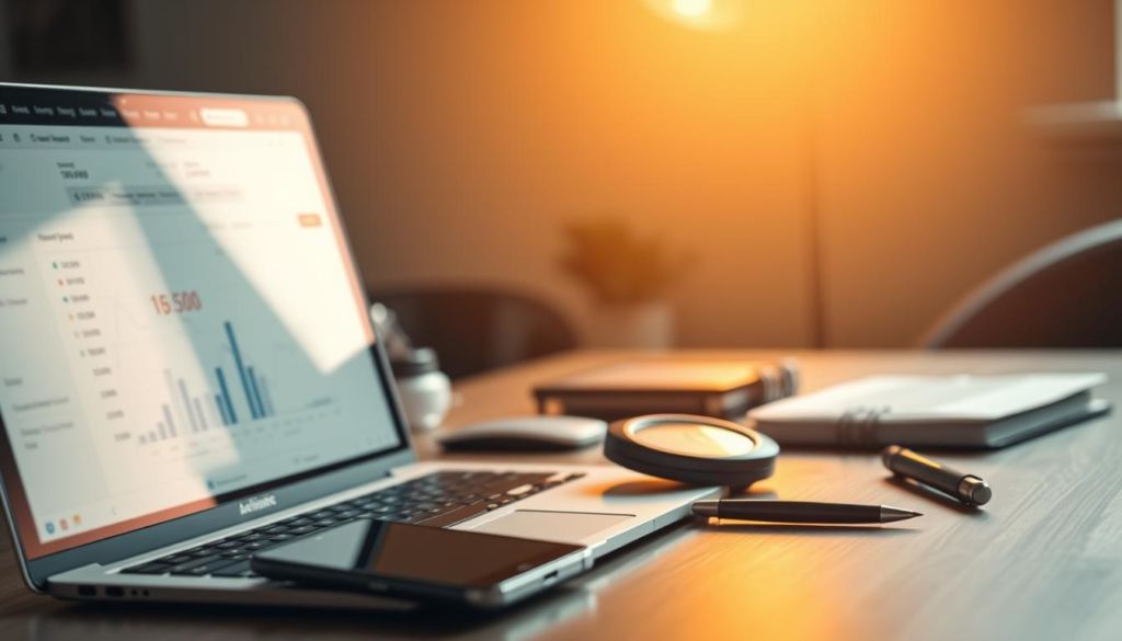 A professional office desk with various tools for analyzing Instagram activity data. In the foreground, a laptop displays a social media analytics dashboard, casting a soft glow over the scene. In the middle ground, various data analysis tools are neatly arranged, including a smartphone, a digital timer, and a pen and notebook. The background is softly blurred, creating a focused and productive atmosphere. The lighting is warm and directional, highlighting the tools and creating a sense of depth and dimension. The overall mood is one of productivity, efficiency, and a deep understanding of how to optimize Instagram posting schedules.