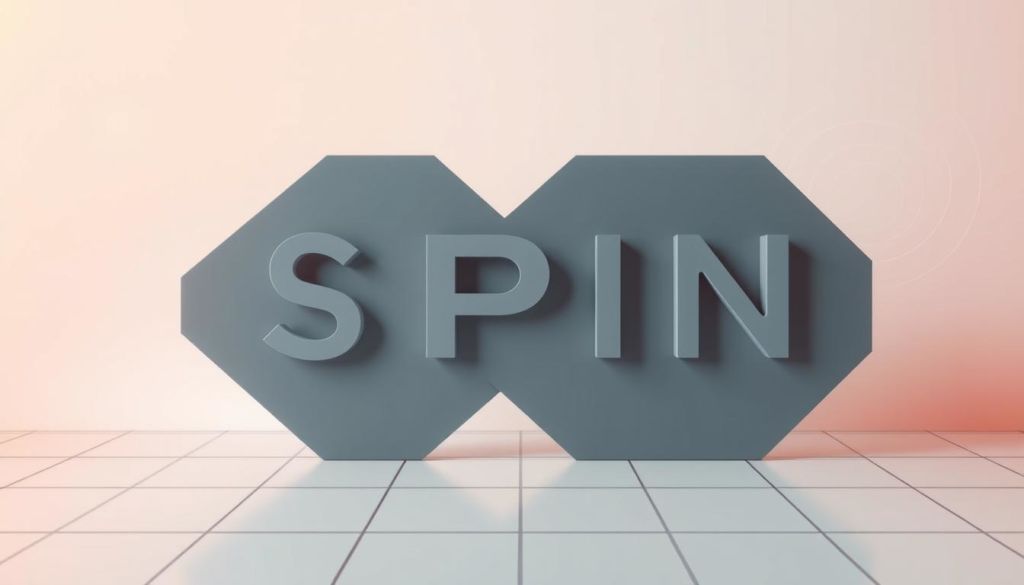 A seamless integration of the SPIN sales methodology, depicted in a modern, minimalist design. In the foreground, clean geometric shapes representing the four core SPIN principles - Situation, Problem, Implication, and Need-Payoff - interlock effortlessly, symbolizing the cohesive nature of the framework. The middle ground features a subtle grid pattern, evoking a structured, analytical approach. In the background, a soft gradient transitions between complementary hues, creating a sense of balance and harmony. Warm, directional lighting accentuates the dimensional planes, while a slightly low camera angle conveys a sense of authority and professionalism. The overall aesthetic is refined, innovative, and visually captivating, perfectly suited to illustrate the strategic implementation of SPIN Selling.