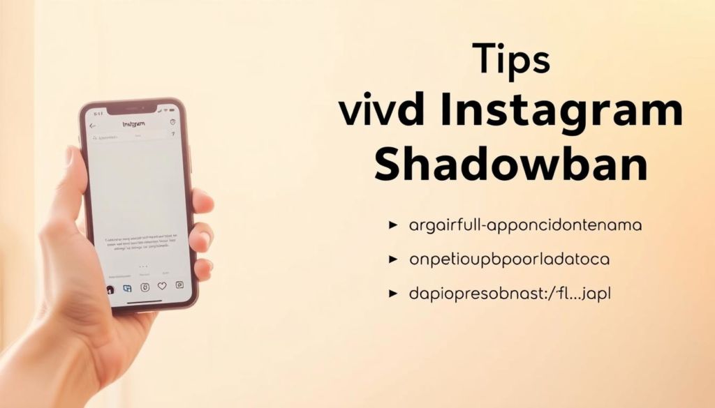 A serene and minimalist composition, showcasing practical tips for avoiding Instagram shadowban. In the foreground, a hand holding a smartphone displays Instagram interface elements. The middle ground features a grid of simple icons representing various strategies, such as consistent posting, engaging with followers, and using relevant hashtags. The background is a soft, blurred gradient, conveying a sense of focus and clarity. Warm, natural lighting creates a welcoming atmosphere, inviting the viewer to consider these effective tactics for maintaining a thriving Instagram presence.
