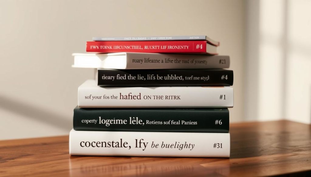 A serene, minimalist composition featuring a stack of neatly arranged books on a wooden surface. The books have clean, visually appealing covers with simple, elegant typography that conveys a sense of honesty and trustworthiness. The lighting is soft and diffused, creating a warm, inviting atmosphere. The background is a subtle, neutral color that allows the books to take center stage. The overall mood is one of sophistication, clarity, and thoughtful presentation - characteristics that embody the concept of "honestly attractive" titles.