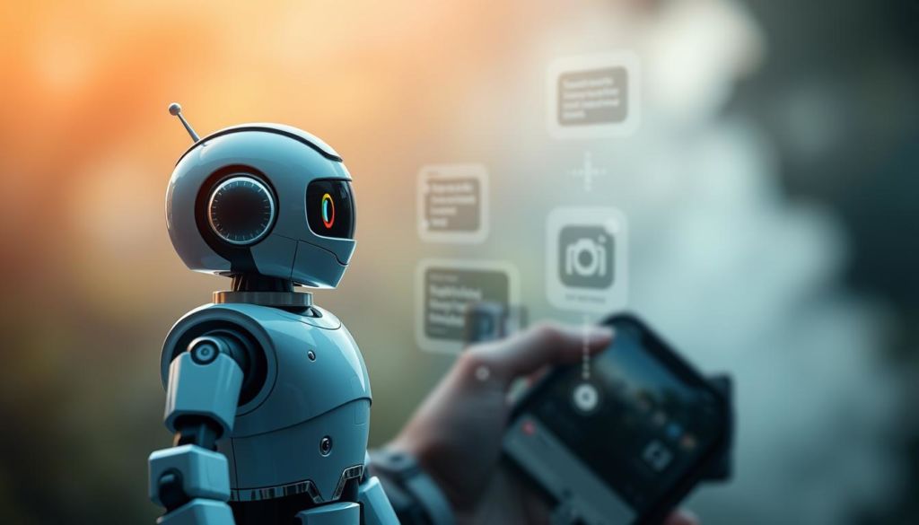 A sophisticated chatbot interface effortlessly navigating through a social media platform, facilitating seamless automated interactions on Instagram. The foreground depicts a stylized digital assistant, its avatar displaying a friendly and approachable demeanor. The middle ground showcases various Instagram UI elements, including colorful icons and intuitive controls. The background subtly blends technology and nature, creating a visually striking yet calming aesthetic. Soft, diffused lighting illuminates the scene, lending an air of professionalism and competence. The overall composition conveys the power of automation in enhancing social media engagement, tailored to the informative nature of the "Guia Prático de Automação para Instagram" article.