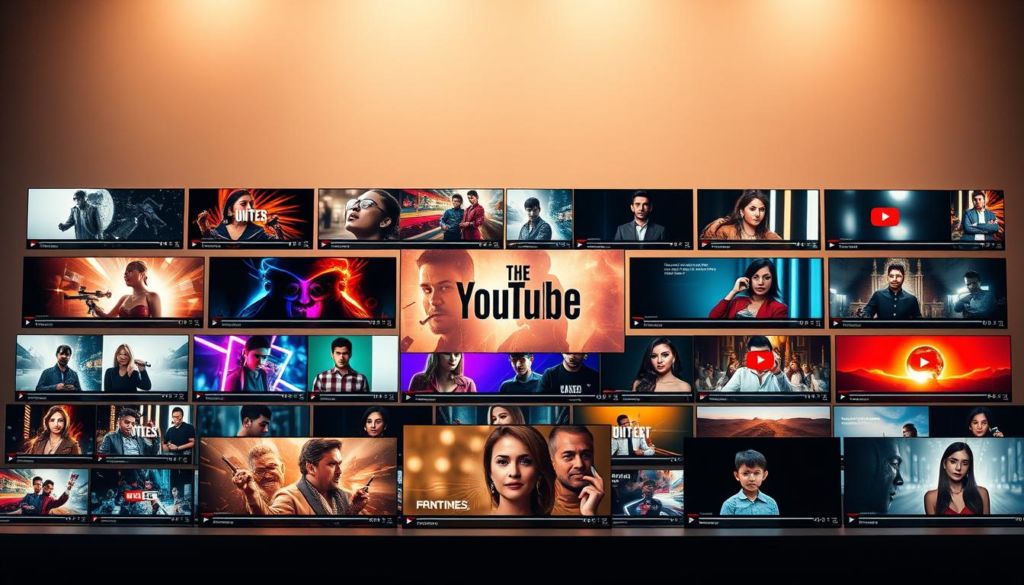 A striking array of YouTube thumbnails, meticulously crafted to captivate and intrigue viewers. In the foreground, a collection of vibrant, eye-catching images brimming with color and dynamism, each designed to grab attention and convey the essence of the video content. The middle ground showcases a range of compelling visual styles, from bold graphics to emotive portraits, all harmoniously arranged to create a cohesive and visually engaging display. In the background, a soft, muted gradient provides a subtly alluring backdrop, lending a sense of depth and sophistication to the overall composition. Lit by warm, natural-looking illumination, the thumbnails exude a sense of professionalism and quality, enticing the viewer to explore the content further.