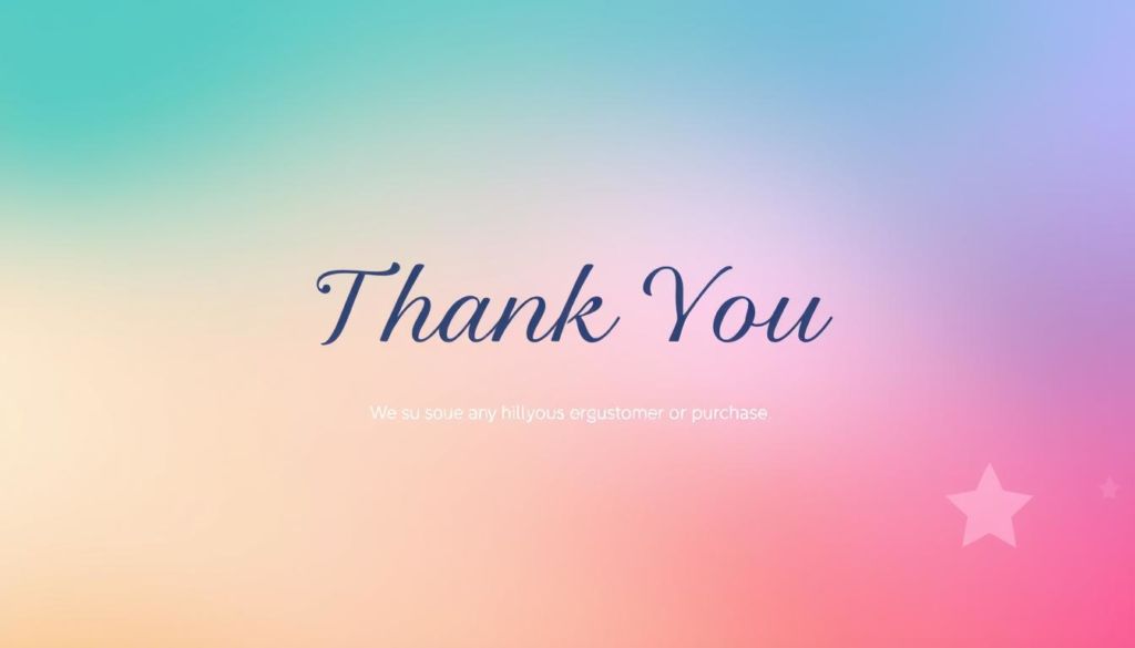 A vibrant and modern thank-you page showcasing a minimalist design with clean lines, subtle gradients, and a soft color palette of warm neutrals and muted blues. In the foreground, a stylized graphic icon or illustration representing a key value proposition, such as a gift, handshake, or star. In the middle ground, a prominent and elegantly typeset "Thank You" message with a supportive subheading highlighting the customer's engagement or purchase. The background features a subtle, blurred texture or pattern, lending depth and visual interest without distracting from the central message. The overall composition should convey a sense of gratitude, appreciation, and professionalism, creating a memorable and impactful impression for the viewer.