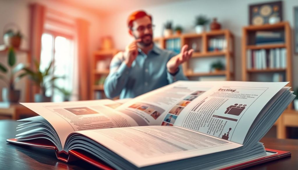 A vibrant, artfully-crafted digital illustration depicting high-quality online education content. In the foreground, an elegant book or tablet with crisp, visually-engaging pages showcasing expertly-designed learning materials. In the middle ground, a thoughtful instructor gesturing and engaging with the viewer, conveying an atmosphere of passion and expertise. The background features a warm, inviting home office setting, with strategic lighting and depth of field to draw the eye towards the central elements. The overall mood is one of professionalism, creativity, and a deep commitment to delivering valuable educational experiences.