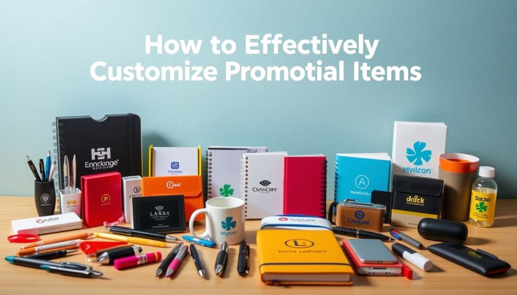 A vibrant display of customized corporate gifts, arranged against a clean, minimalist backdrop. In the foreground, an array of promotional items - pens, mugs, notebooks, and tech accessories - each bearing a distinct logo or personalized design. The middle ground showcases various branding techniques, from laser engraving to screen printing, highlighting the versatility of customization. The background features a subtly textured surface, lending a professional, high-quality feel to the scene. Soft, directional lighting illuminates the products, casting gentle shadows and emphasizing their tactile details. The overall composition conveys a sense of thoughtful, effective personalization - a visual representation of the "How to Effectively Customize Promotional Items" concept.