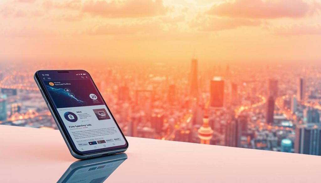 A vibrant, forward-looking scene depicting the future of AMP technology. In the foreground, a glossy, minimalist smartphone display showcases cutting-edge AMP-powered web content, its lightning-fast loading times and seamless interactivity captivating the viewer. The middle ground features a dynamic network of interconnected devices, from smart home appliances to IoT sensors, all seamlessly integrated through the power of AMP. The background reveals a sprawling city skyline, its buildings and infrastructure bathed in a warm, futuristic glow, symbolizing the transformative impact of AMP on the digital landscape. Soft, directional lighting accentuates the sleek, modern design elements, conveying a sense of progress and innovation. The overall composition evokes a future where the speed, efficiency, and user experience of AMP have become the new standard for the digital world.