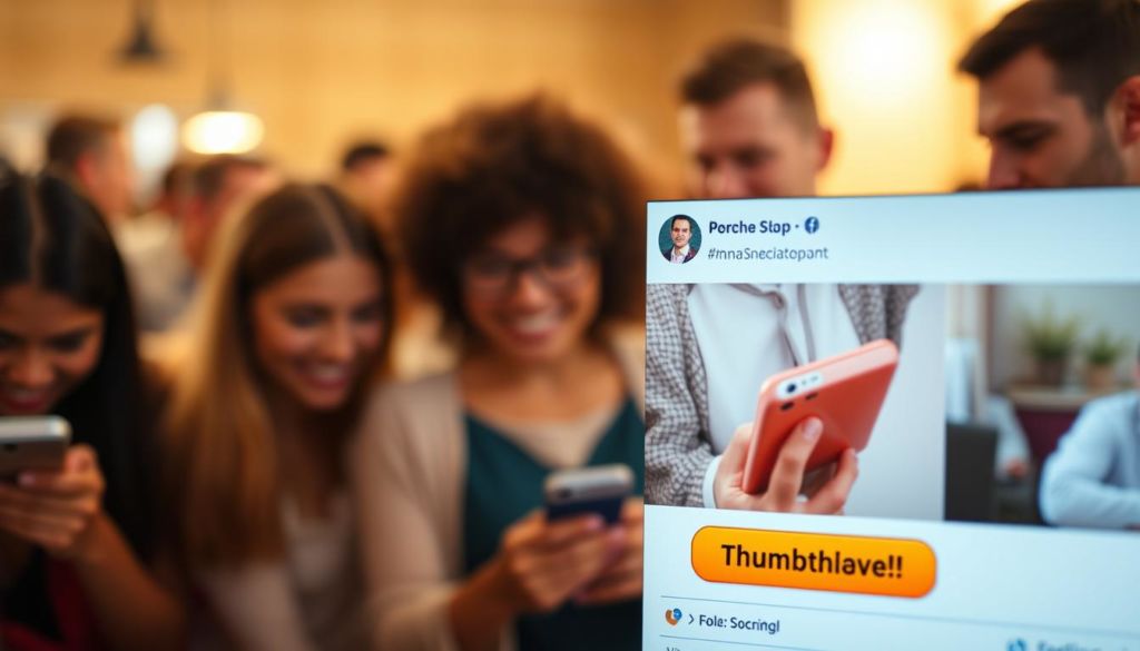 A vibrant social media feed with a thumb-stopping Facebook post in the foreground, featuring a dynamic call-to-action button. In the middle ground, a group of engaged users interacting with the post, their expressions conveying enthusiasm. The background is softly blurred, highlighting the focal point - the post's impactful visual and compelling copy that inspires the audience to click and engage. Warm, diffused lighting creates a sense of inviting energy, while a slightly high camera angle provides an optimal, attention-grabbing perspective. The overall scene radiates a positive, interactive atmosphere that showcases effective Facebook post boosting.