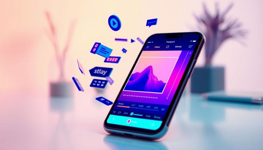 A vibrant, visually striking image of social media photo editing. In the foreground, a modern smartphone displaying an in-progress photo edit, its screen illuminated with a warm, ambient glow. In the middle ground, an array of editing tools - sliders, filters, overlays - hovering and swirling around the device, creating a dynamic, futuristic composition. The background subtly blurred, yet hinting at a minimalist, on-trend workspace - clean lines, muted tones, and sleek design elements that complement the central focus. The overall scene radiates a sense of effortless creativity, technological prowess, and the endless possibilities of curating the perfect social media image.