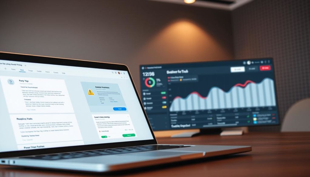 A well-designed email marketing campaign, with a crisp, clean interface on a modern laptop. The foreground features a sleek email composition window, with intuitive controls and a minimalist design. In the middle ground, a dynamic dashboard displays real-time analytics, highlighting engagement metrics and conversion rates. The background showcases a serene, professional office setting, with warm lighting and a subtle, textured wallpaper. The overall mood is one of efficiency, productivity, and the power of targeted digital outreach. A sense of focus and clarity pervades the scene, reflecting the potential of email marketing as a crucial tool for informational product creators.