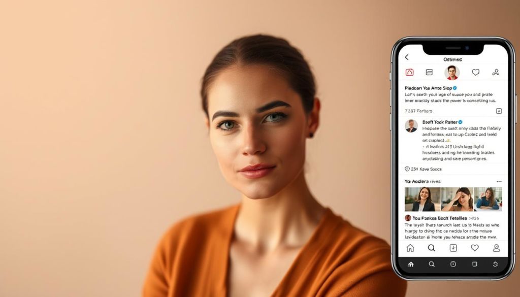 A well-designed social media profile, featuring a crisp headshot, optimized bio, and visually-appealing content layout. Warm studio lighting accentuates the user's face, drawing the viewer's attention. The background is a minimalist, blurred gradient in neutral tones, creating a professional and polished aesthetic. The overall composition conveys a sense of authenticity and attention to detail, reflecting the user's personal brand. The image should inspire viewers to refine their own online presence and leverage the power of a thoughtfully crafted profile.