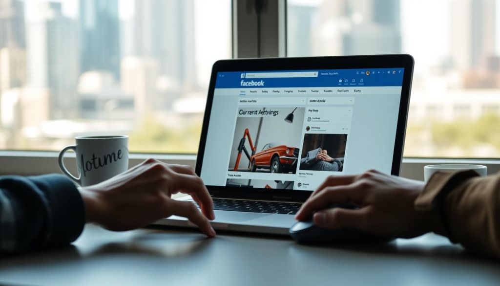 A well-lit digital workspace with a sleek laptop displaying the Facebook Instant Articles interface. In the foreground, a person's hands carefully navigate the publishing options, crafting the perfect post. The middle ground showcases a minimalist desk setup, complete with a stylish mouse and a cup of coffee. The background features a blurred cityscape, hinting at the global reach of Instant Articles. The overall mood is one of focused productivity and technological savvy, reflecting the seamless integration of the Instant Articles platform into the modern digital publishing landscape.
