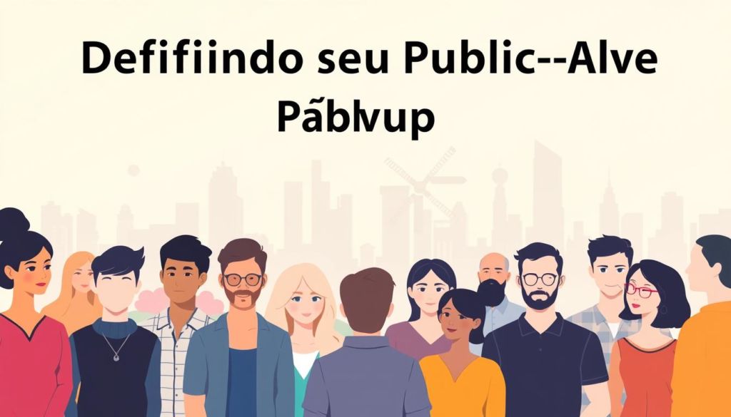 An illustration of a diverse group of people, their interests, and lifestyles, representing the target audience for an effective popup template. In the foreground, a visual segmentation of the group, highlighting different personas, their demographics, and preferences. In the middle ground, subtle iconography and infographic elements suggesting the various touchpoints and behaviors of the target audience. In the background, a soft, pastel-toned, and slightly blurred cityscape, conveying a sense of modern, urban life. The overall composition should be clean, minimalist, and visually striking, reflecting the practical and insightful nature of the "Definindo seu Público-Alvo" section.