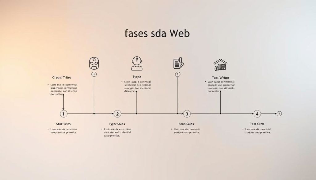 Detailed illustration of the sales process stages, presented in a clean and informative style. Depicting a series of interconnected steps, each represented by a distinct visual element. Warm lighting and a neutral backdrop create a professional, educational atmosphere. Subtle use of geometric shapes and subtle gradients add visual interest while maintaining a focus on the core subject matter. The overall composition effectively communicates the "Fases da Venda" concept in a visually engaging manner.