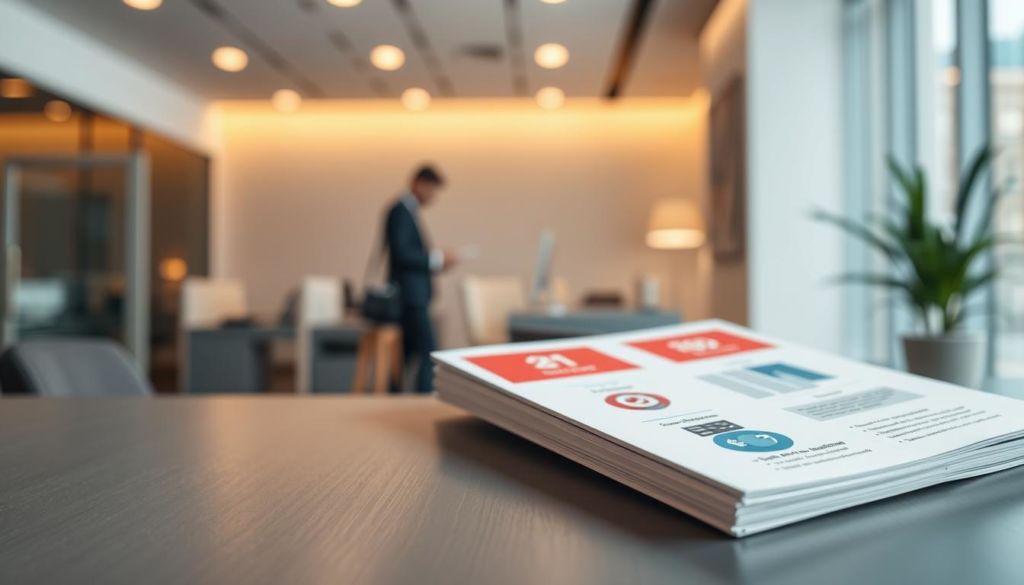 Detailed infographic on a sleek, modern business proposal presentation. Vibrant colors, clean lines, and sophisticated typography in the foreground. Subtle textures and gradients in the middle ground add depth. Minimalist background with a soft, blurred office setting to set the professional context. Warm, directional lighting from the top left casts shadows and highlights key elements. Camera angle slightly elevated to convey authority and importance. Overall, a visually striking and visually compelling design to captivate the viewer and effectively communicate the commercial proposal.