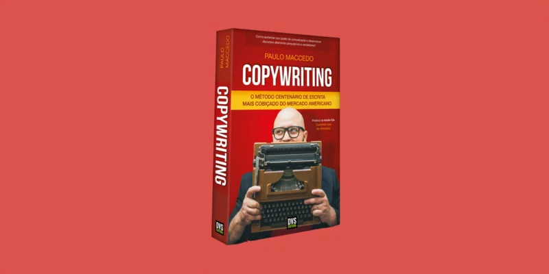 Arte da Ideal Marketing com a capa do livro Copywriting, de Paulo Macedo, em um fundo vermelho.